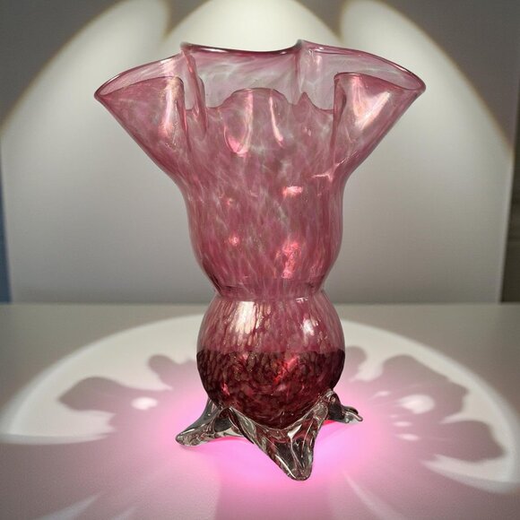 Vintage Murano Glass Vase 1970s Handkerchief style with feet 11" Tall Hand Blown